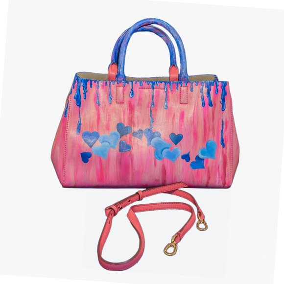 Up-cycled Pink Banana Republic Leather Purse Hand Painted by Skye De La Rosa - Picture 2 of 6